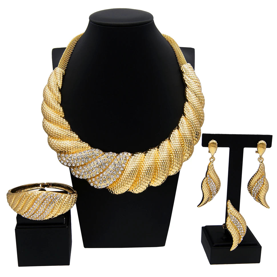 Maison Veyre Gold Statement Jewelry Set — Necklace, Earrings & Bracelet