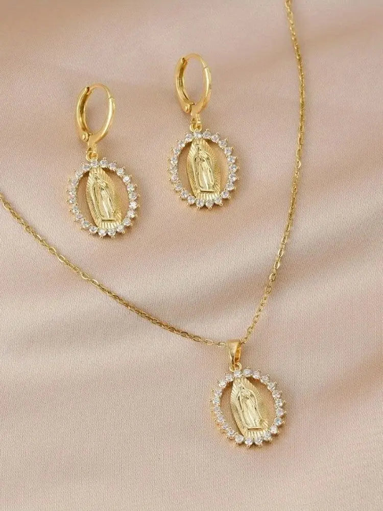 Maison Veyre Gold Medallion Necklace & Earrings Set