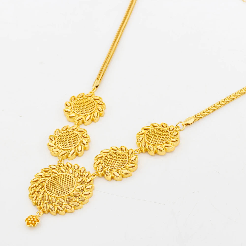 Maison Veyre Gold Floral Medallion Necklace & Earrings Set