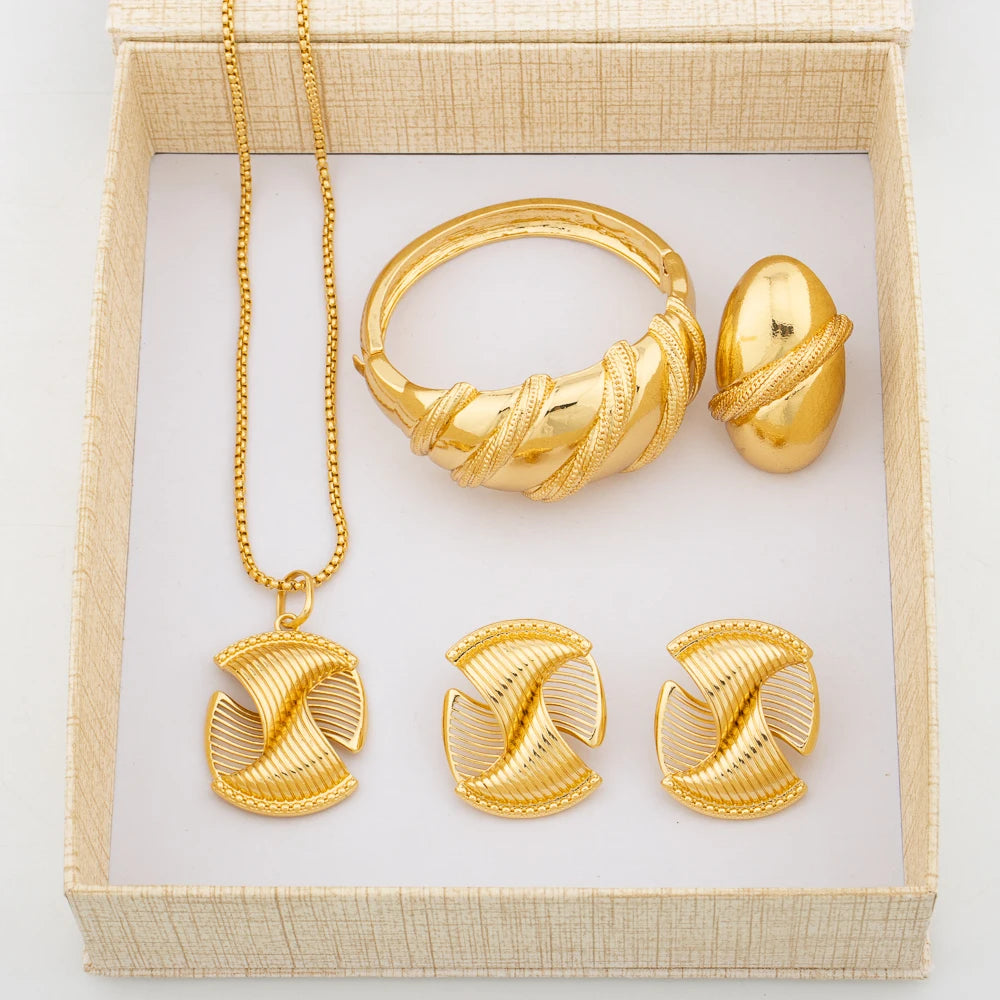 Maison Veyre Gold Classic Jewelry Set — Necklace, Earrings & Bracelet