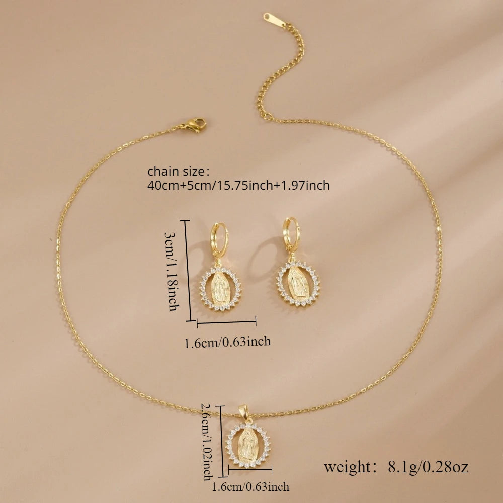 Maison Veyre Gold Medallion Necklace & Earrings Set