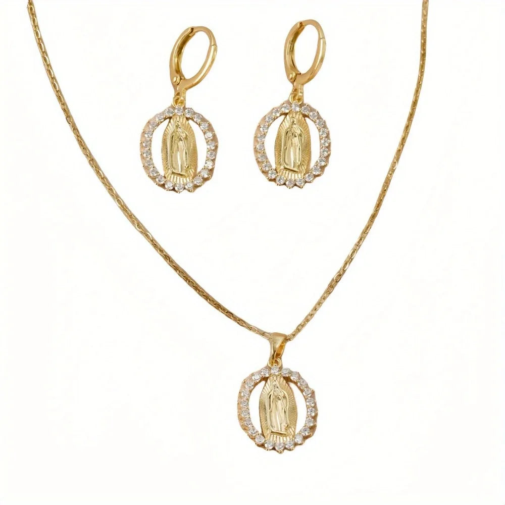Maison Veyre Gold Medallion Necklace & Earrings Set