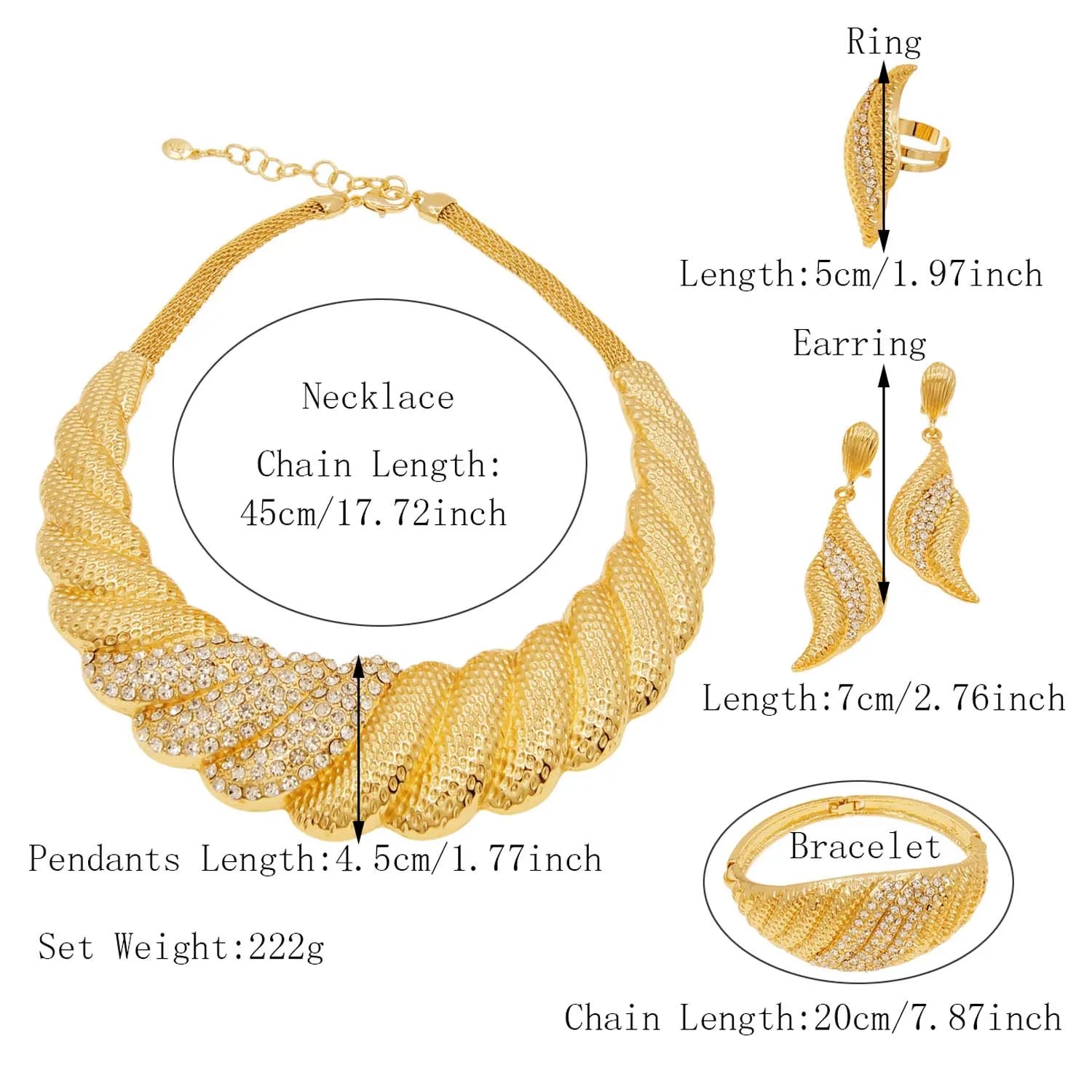 Maison Veyre Gold Statement Jewelry Set — Necklace, Earrings & Bracelet