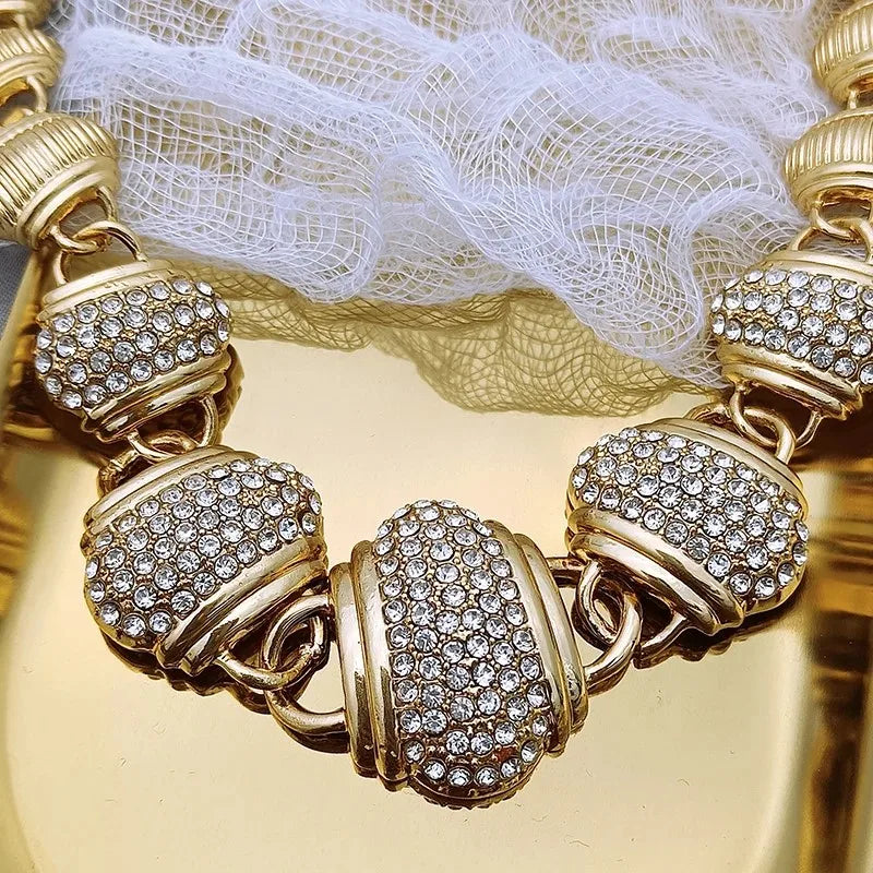 Maison Veyre Gold Pavé Jewelry Set — Necklace, Earrings, Bracelet & Ring