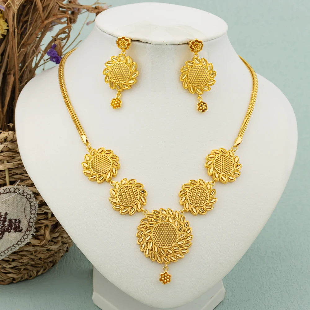 Maison Veyre Gold Floral Medallion Necklace & Earrings Set