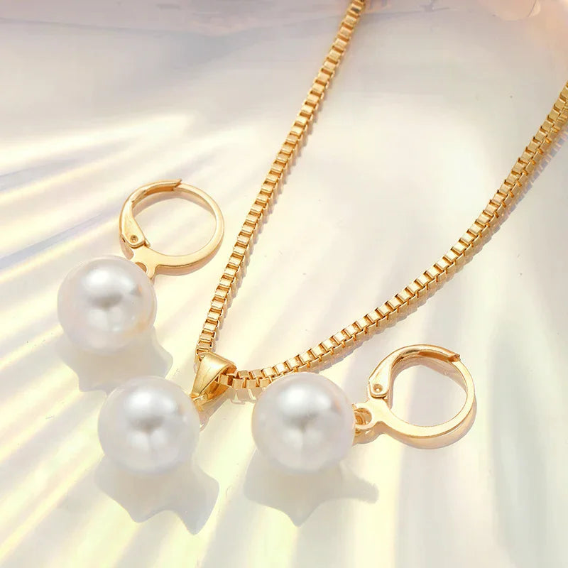 Maison Veyre Gold Pearl Pendant Necklace & Earrings Set