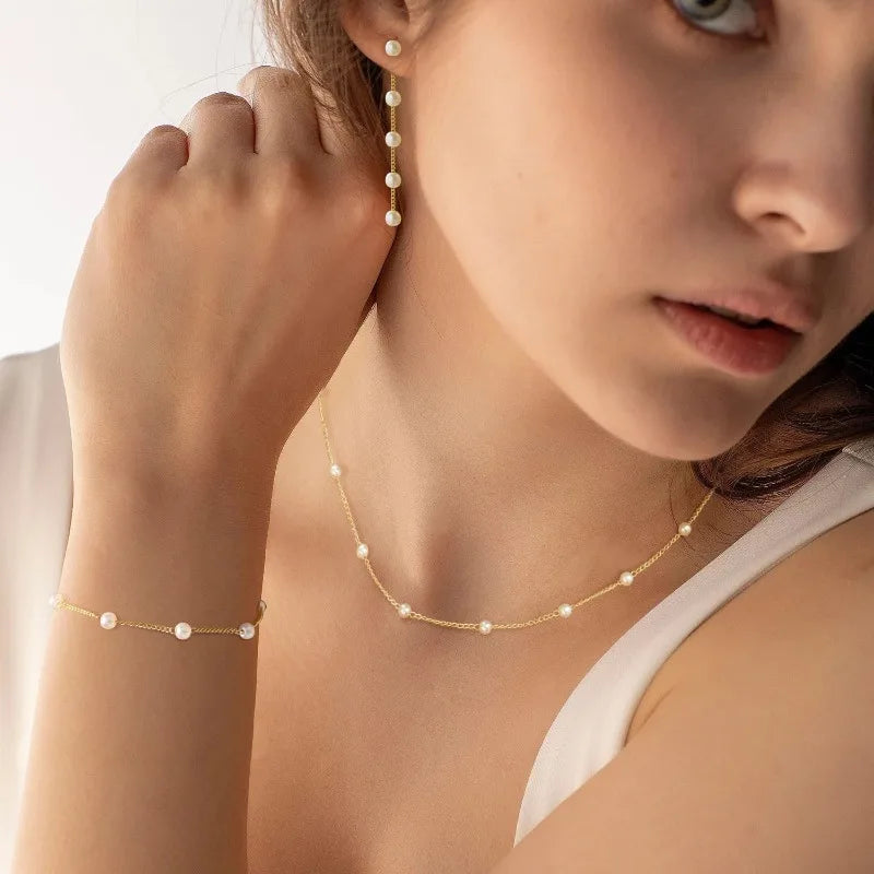 Maison Veyre Gold Pearl Necklace & Earrings Set
