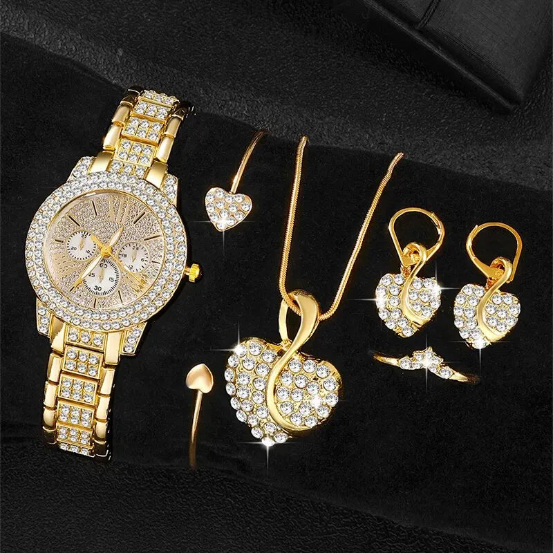 Maison Veyre Gold Rhinestone Watch & Jewelry Set