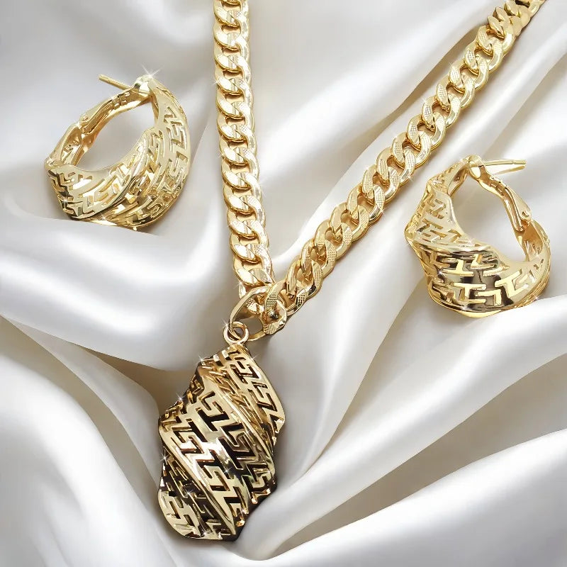 Maison Veyre Gold Statement Pendant Necklace & Earrings Set