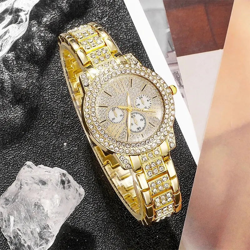 Maison Veyre Gold Rhinestone Watch & Jewelry Set