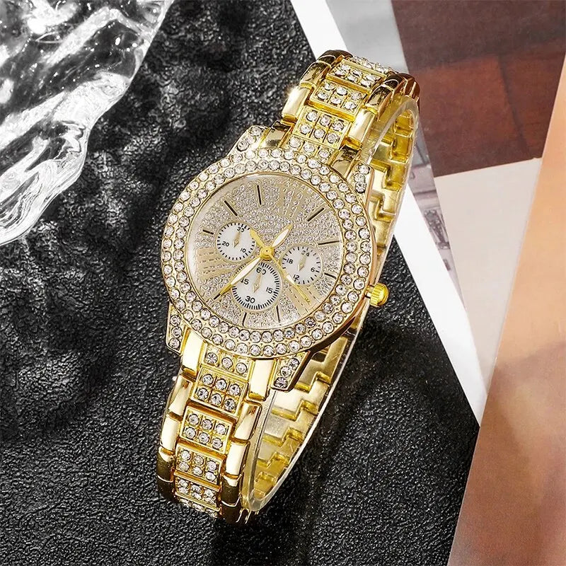 Maison Veyre Gold Rhinestone Watch & Jewelry Set