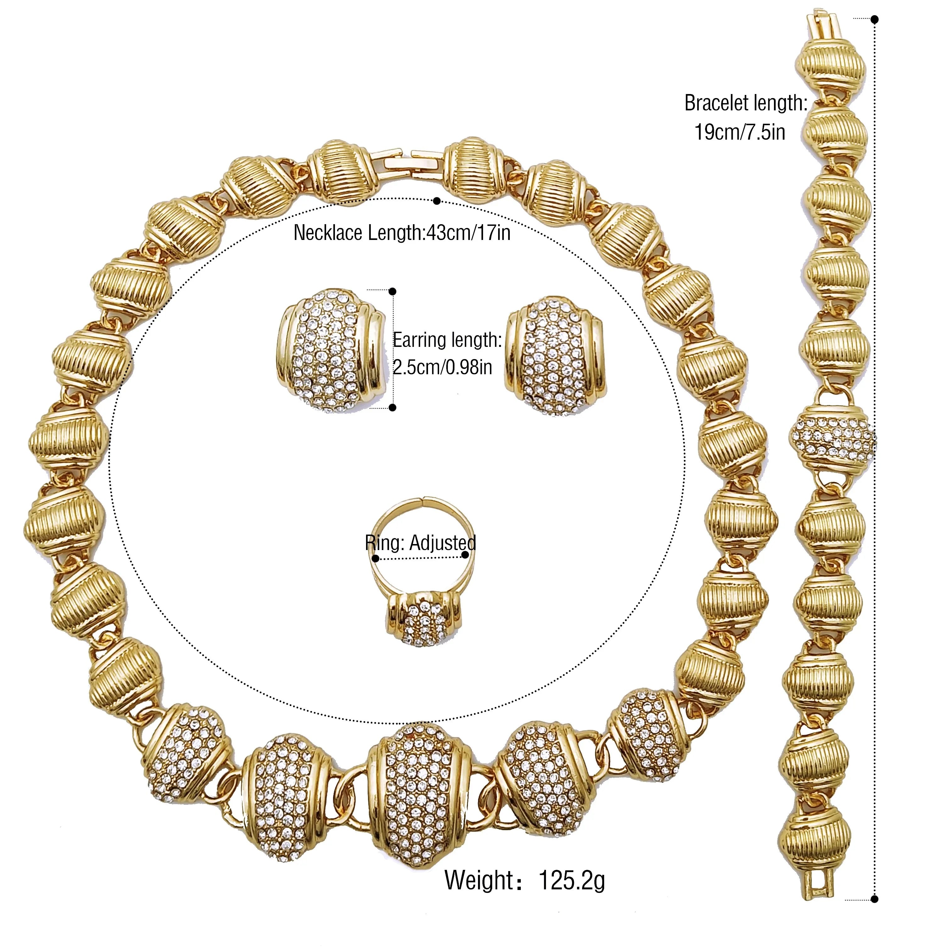 Maison Veyre Gold Pavé Jewelry Set — Necklace, Earrings, Bracelet & Ring