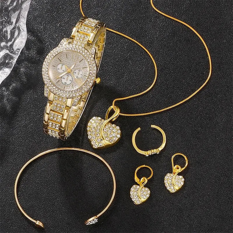 Maison Veyre Gold Rhinestone Watch & Jewelry Set