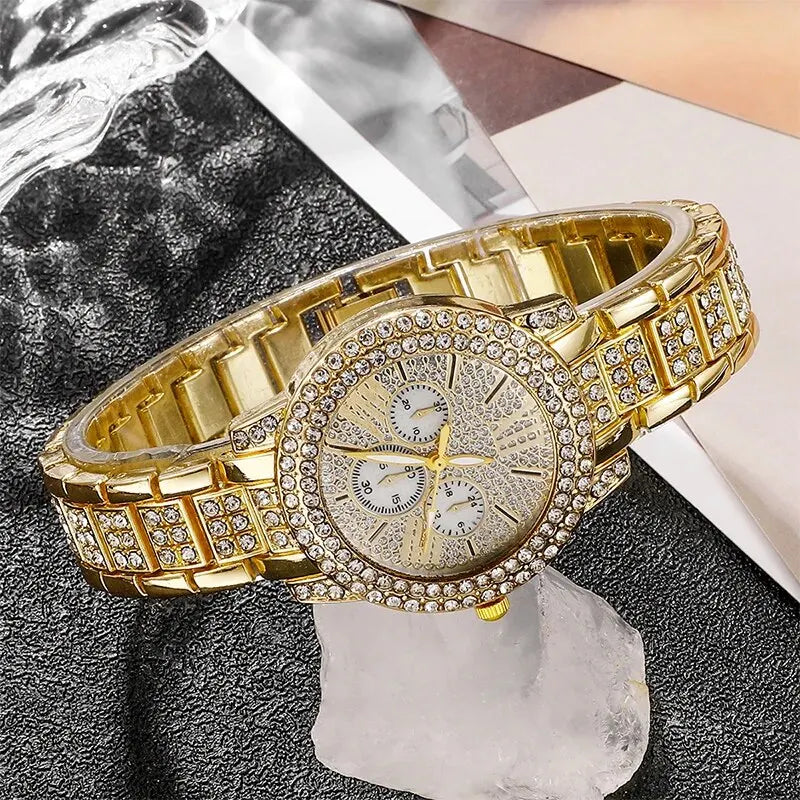 Maison Veyre Gold Rhinestone Watch & Jewelry Set