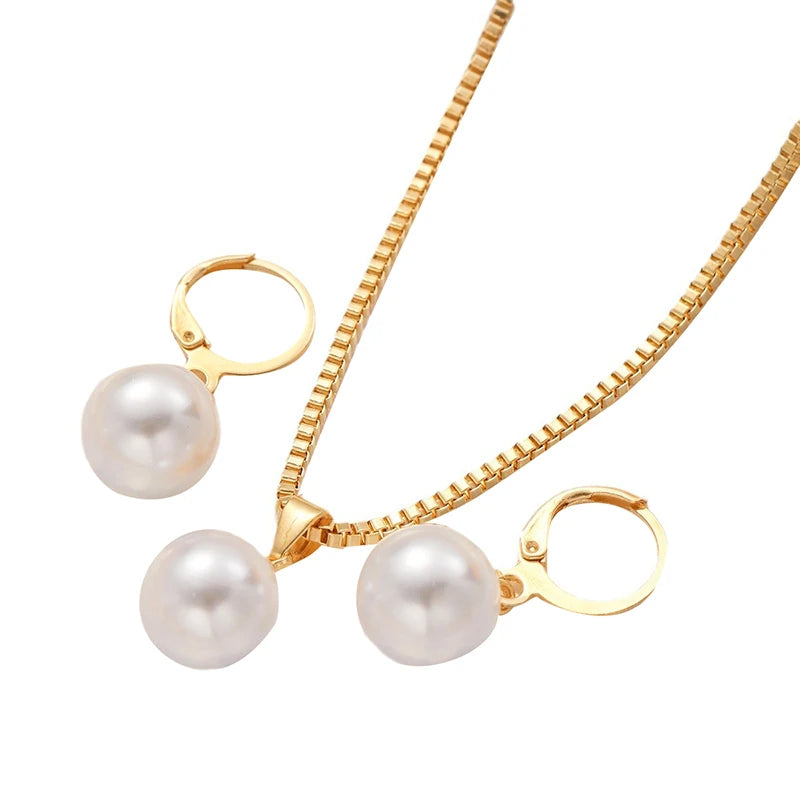 Maison Veyre Gold Pearl Pendant Necklace & Earrings Set