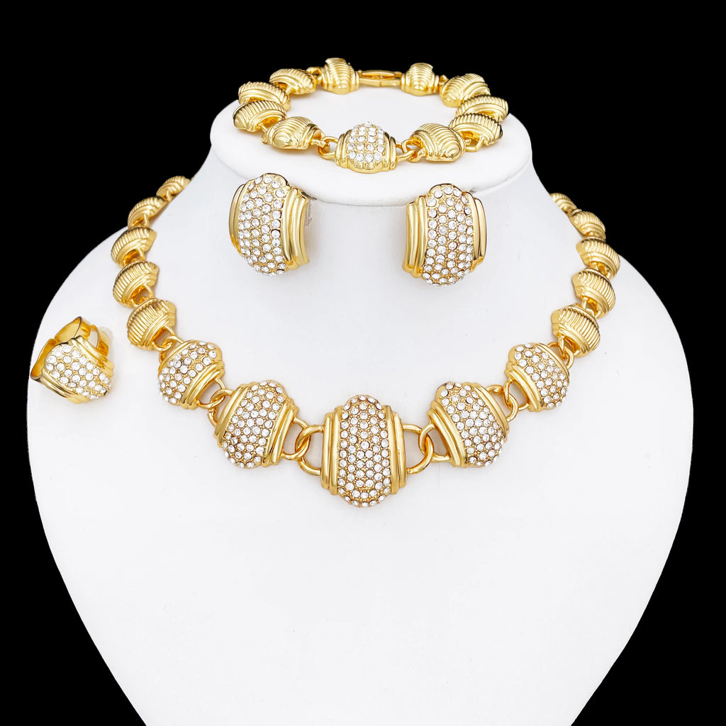Maison Veyre Gold Pavé Jewelry Set — Necklace, Earrings, Bracelet & Ring