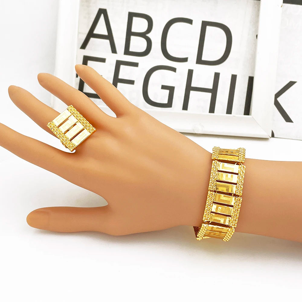 Maison Veyre Gold Statement Jewelry Set — Necklace, Bangle, Earrings & Ring