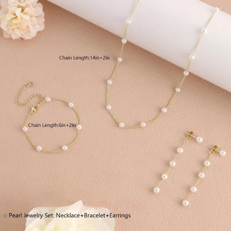 Maison Veyre Gold Pearl Necklace & Earrings Set