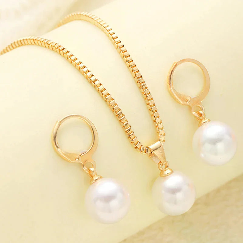 Maison Veyre Gold Pearl Pendant Necklace & Earrings Set