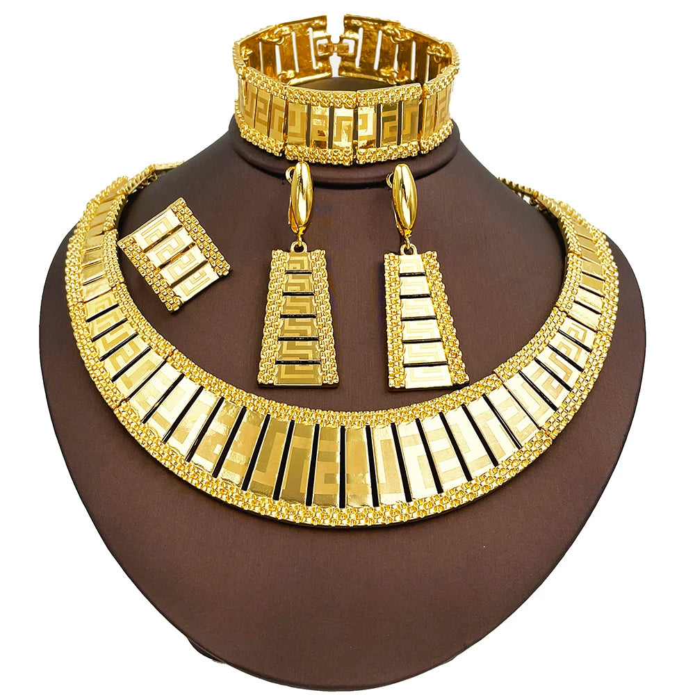 Maison Veyre Gold Statement Jewelry Set — Necklace, Bangle, Earrings & Ring