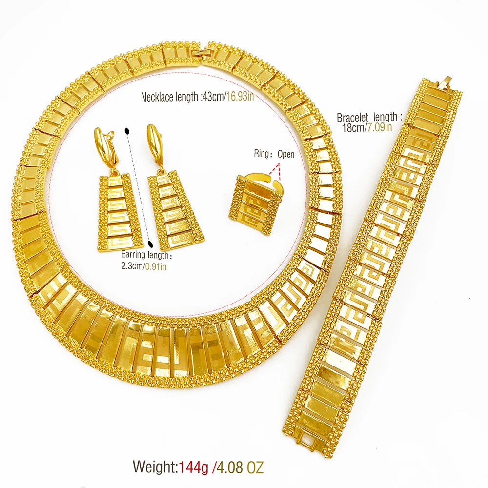 Maison Veyre Gold Statement Jewelry Set — Necklace, Bangle, Earrings & Ring