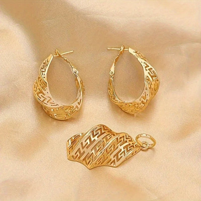 Maison Veyre Gold Statement Pendant Necklace & Earrings Set