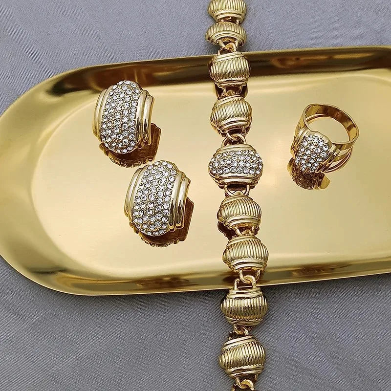 Maison Veyre Gold Pavé Jewelry Set — Necklace, Earrings, Bracelet & Ring