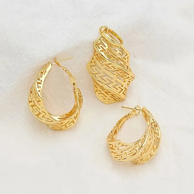 Maison Veyre Gold Statement Pendant Necklace & Earrings Set