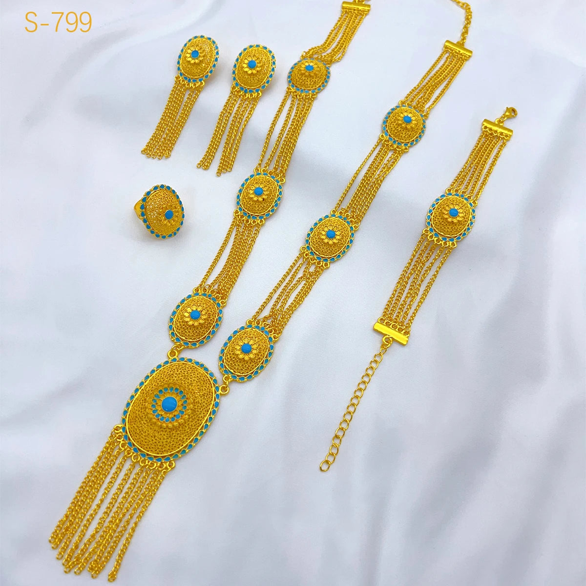 Maison Veyre Gold Statement Jewelry Set — Necklace, Earrings, Bracelet & Ring