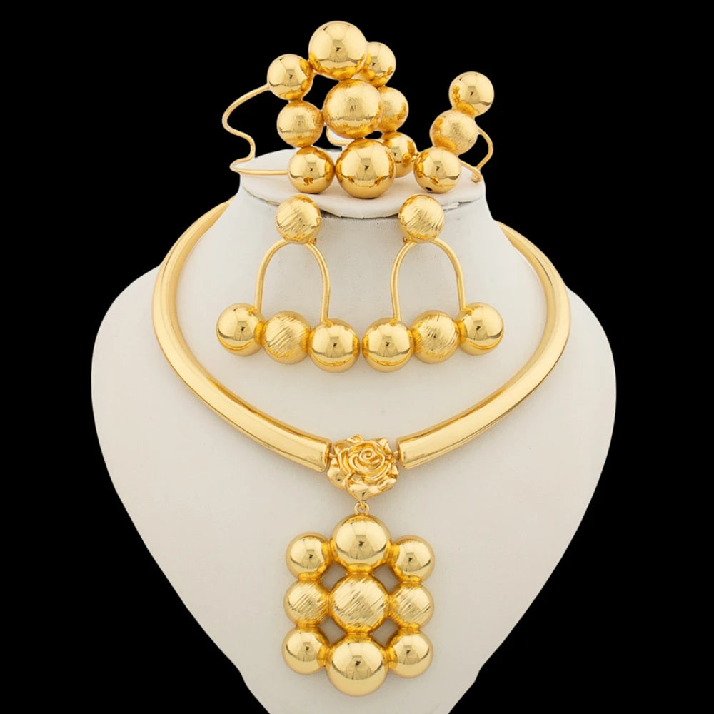 Maison Veyre Gold Floral Statement Jewelry Set — Necklace, Earrings, Bangle & Ring