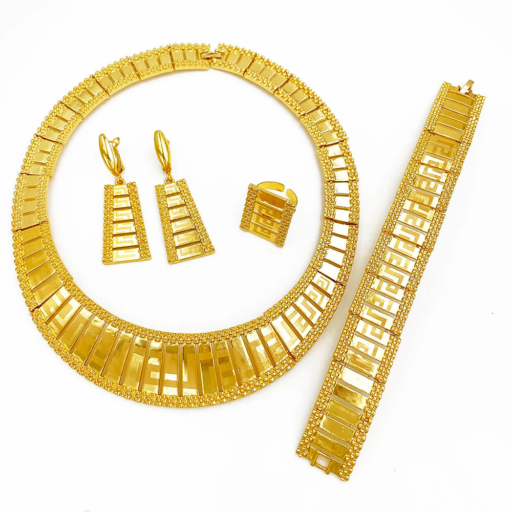 Maison Veyre Gold Statement Jewelry Set — Necklace, Bangle, Earrings & Ring